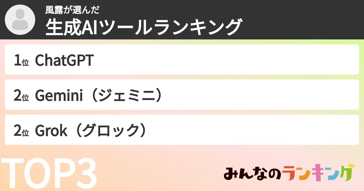 風露さんの「生成AIツールランキング」