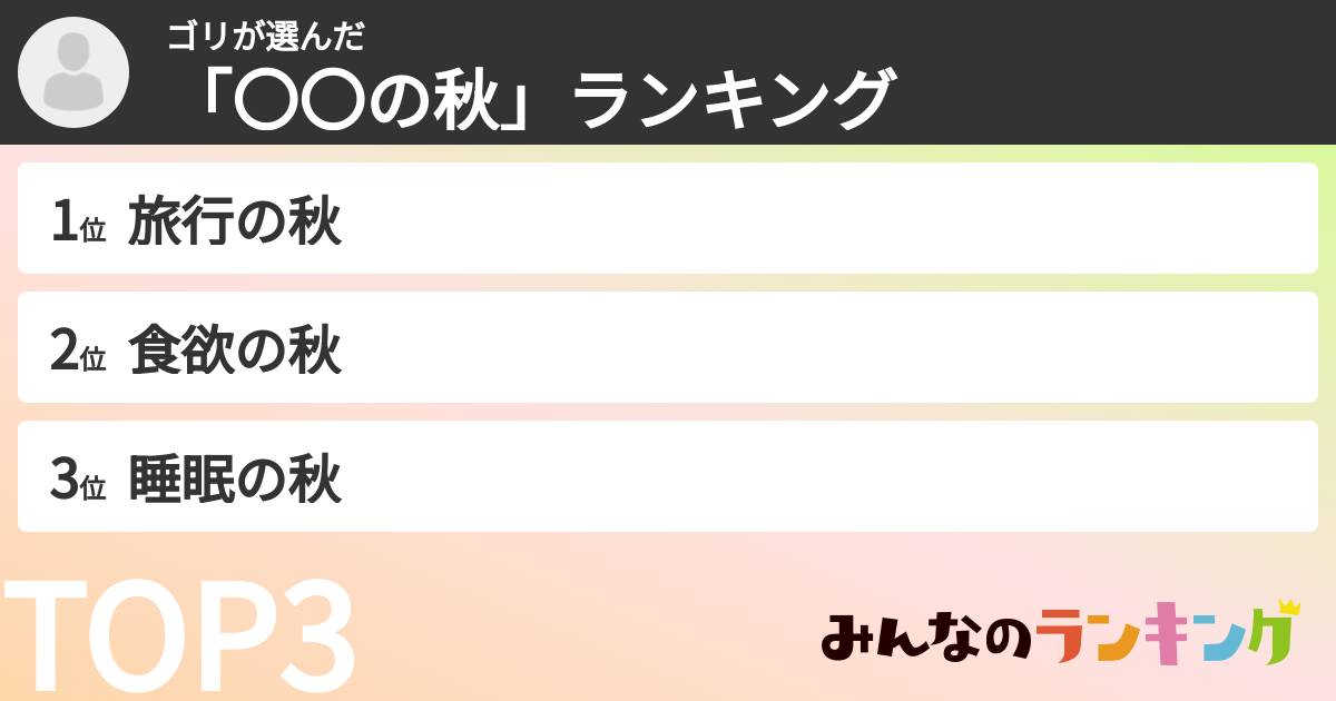 ゴリさんの「「〇〇の秋」ランキング」