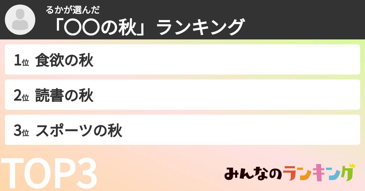 るかさんの「「〇〇の秋」ランキング」
