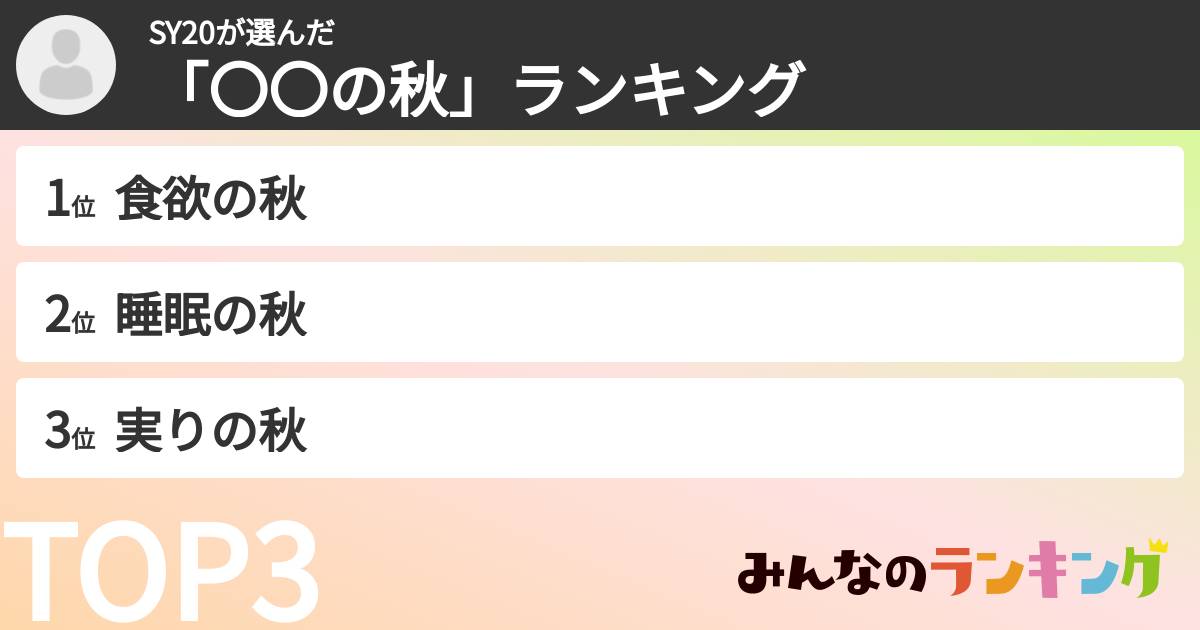 SY20さんの「「〇〇の秋」ランキング」