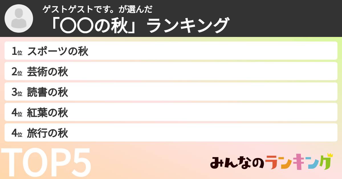 ゲストゲストです。さんの「「〇〇の秋」ランキング」