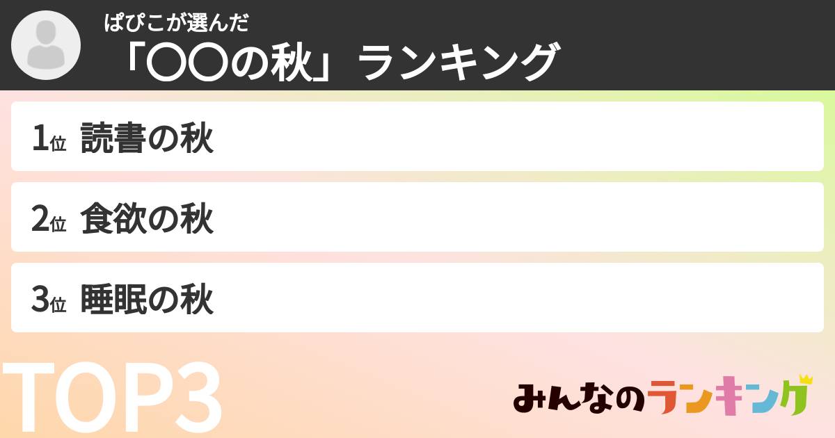 ぱぴこさんの「「〇〇の秋」ランキング」