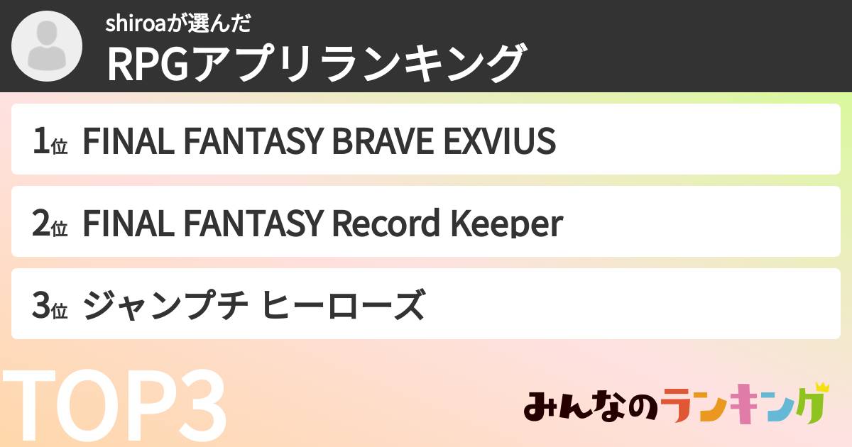 shiroaさんの「RPGアプリランキング」