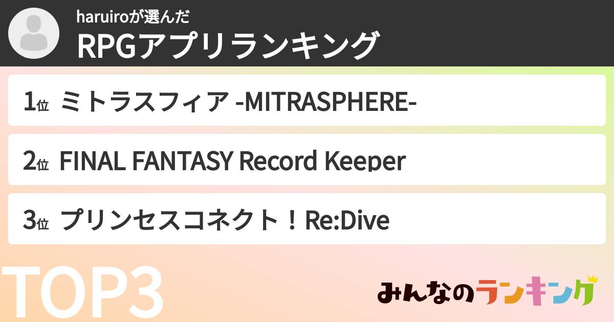 haruiroさんの「RPGアプリランキング」