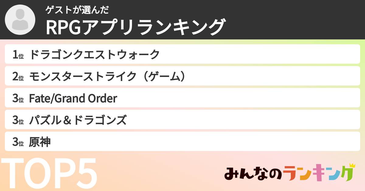 ゲストさんの「RPGアプリランキング」