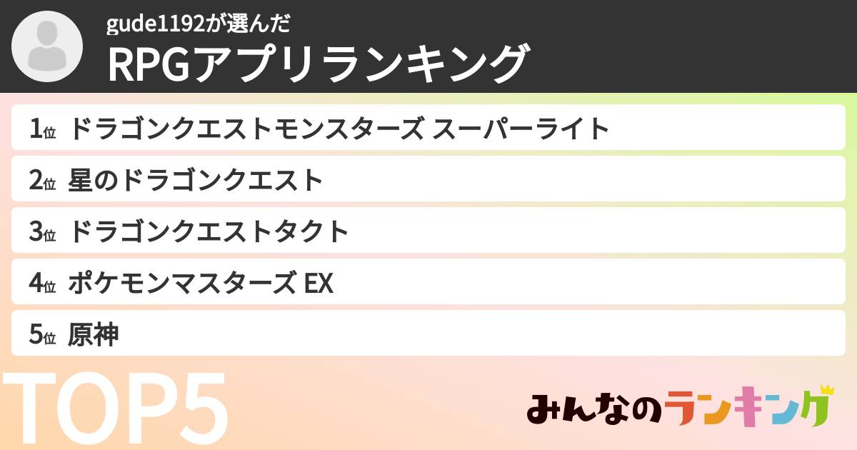 gude1192さんの「RPGアプリランキング」