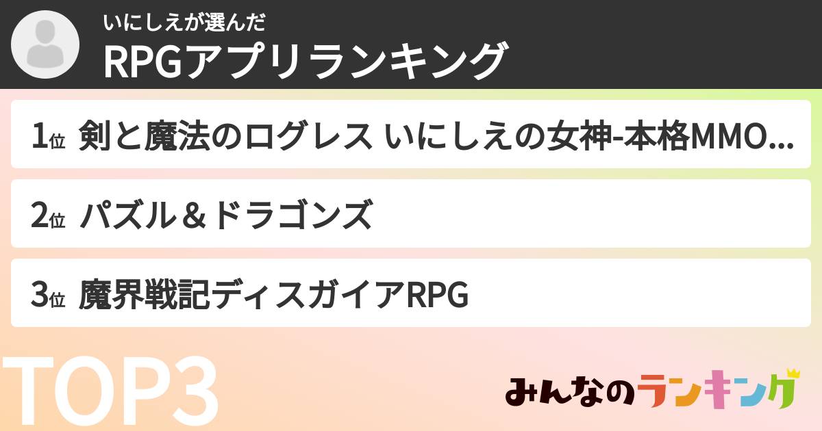 いにしえさんの「RPGアプリランキング」