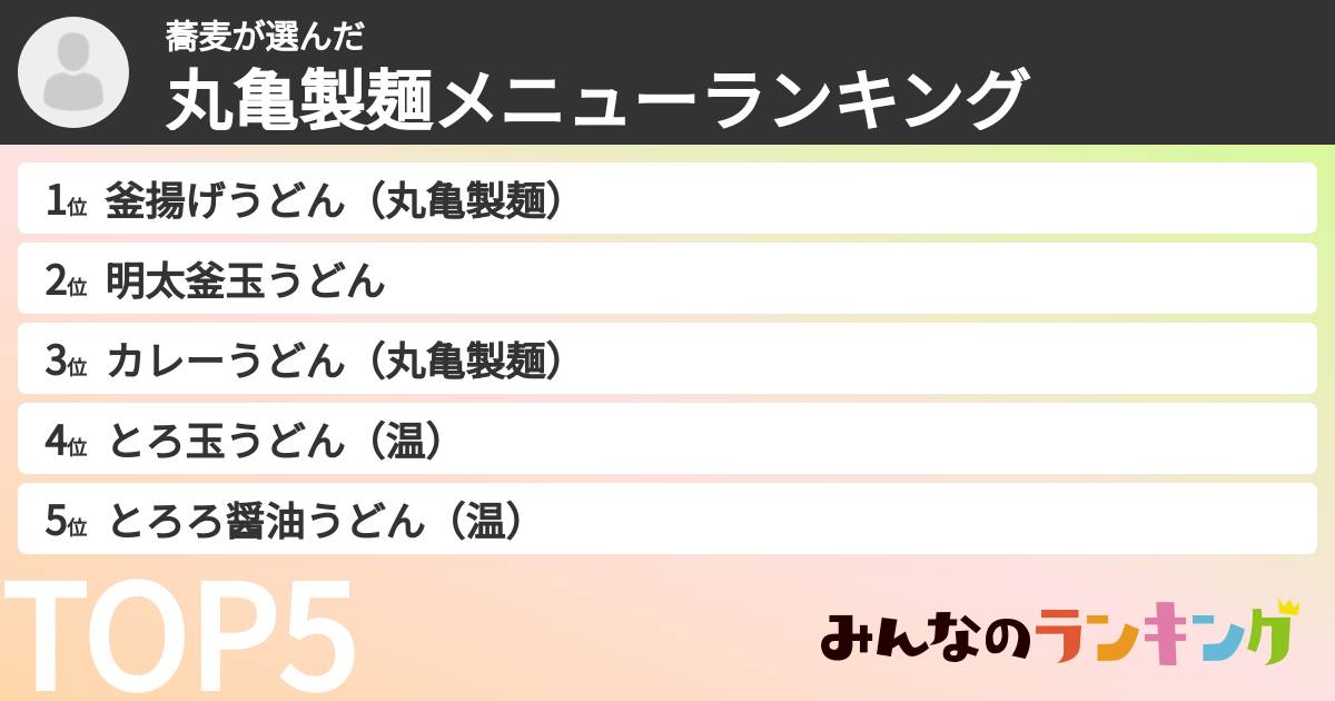 蕎麦さんの「丸亀製麺メニューランキング」