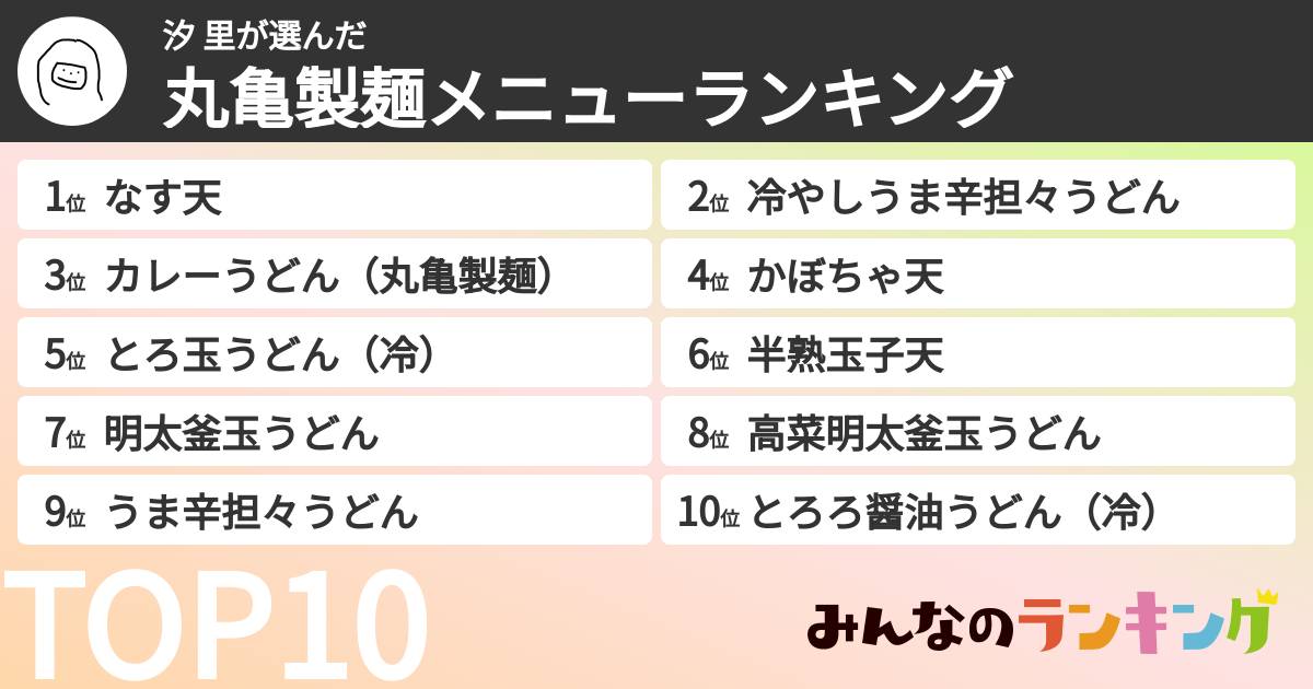 汐 里さんの「丸亀製麺メニューランキング」