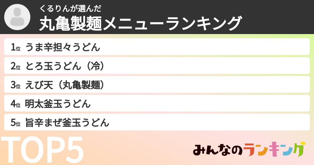 くるりんさんの「丸亀製麺メニューランキング」