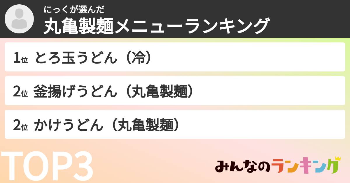 にっくさんの「丸亀製麺メニューランキング」