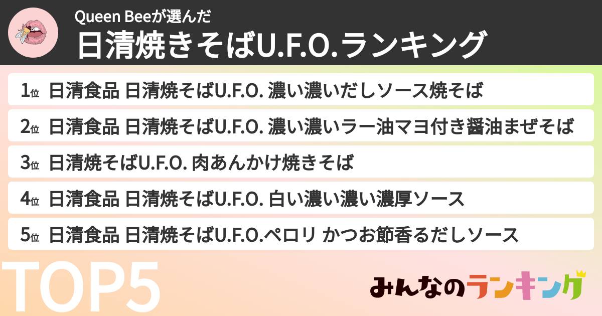 Queen Beeさんの「日清焼きそばU.F.O.ランキング」
