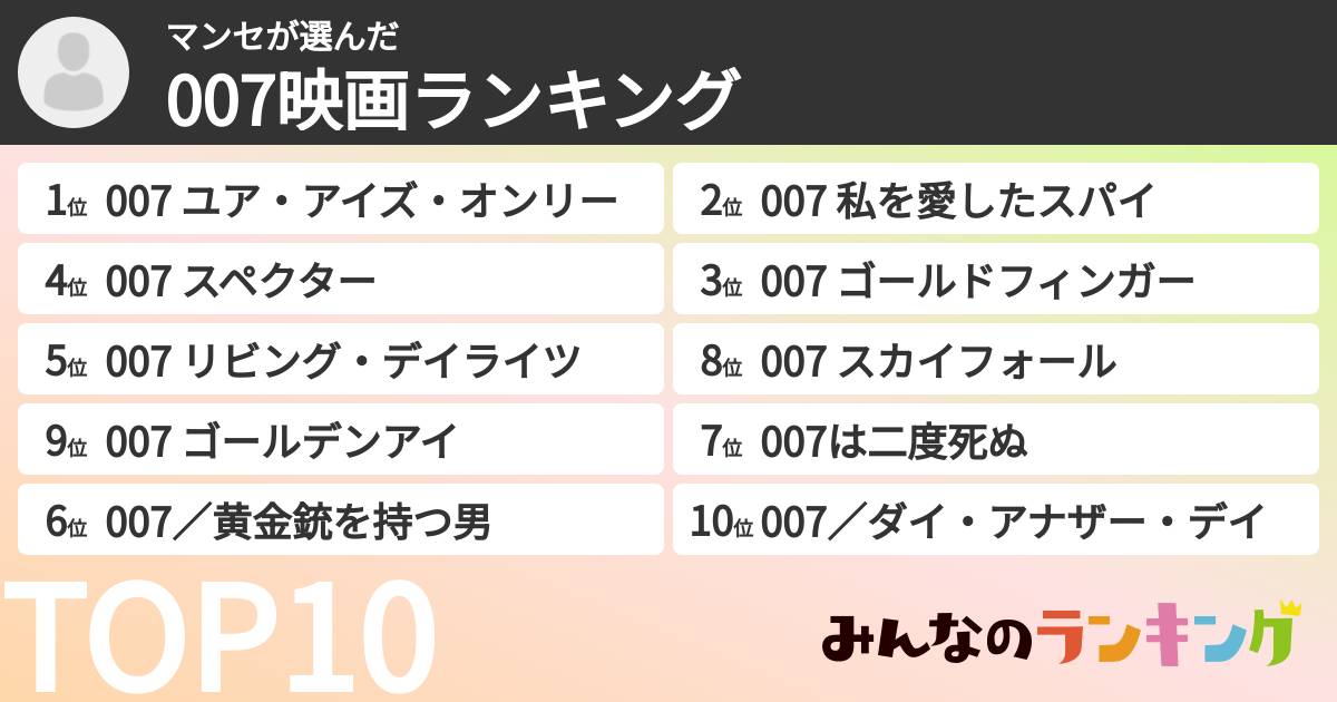 マンセさんの「007映画ランキング」