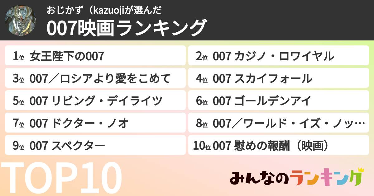 おじかず(kazuojiさんの「007映画ランキング」