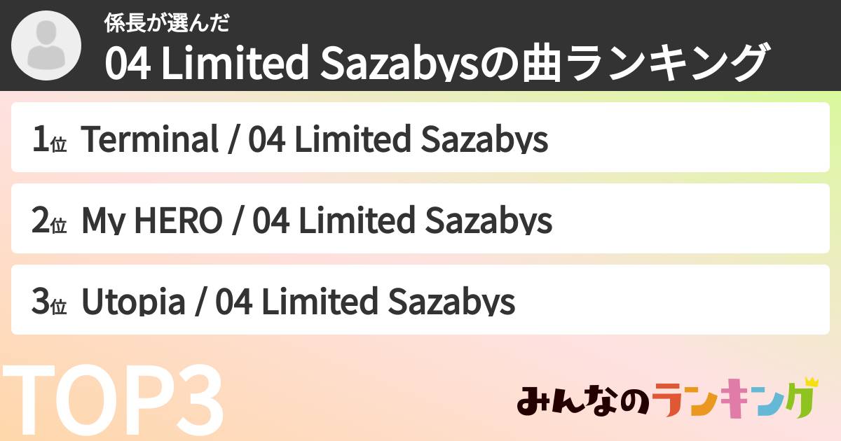 係長さんの「04 Limited Sazabysの曲ランキング」