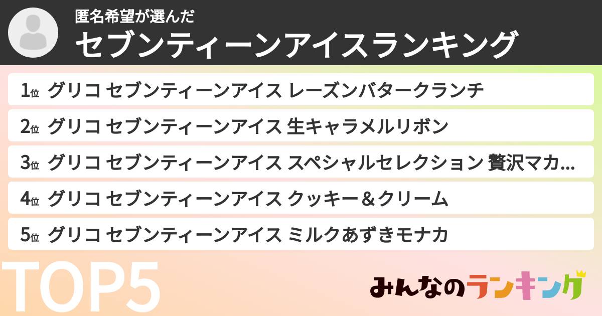 匿名希望さんの「セブンティーンアイスランキング」