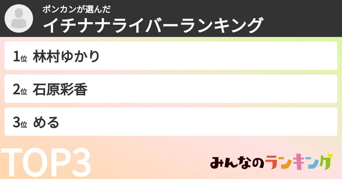 ポンカンさんの「イチナナライバーランキング」