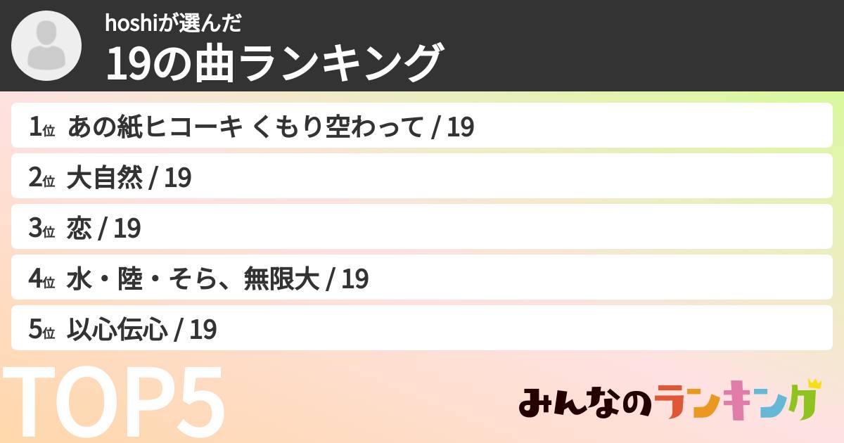hoshiさんの「19の曲ランキング」