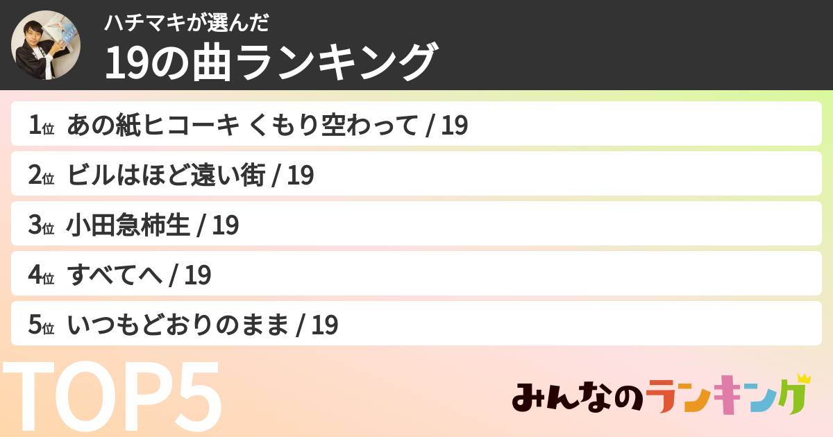 ハチマキさんの「19の曲ランキング」