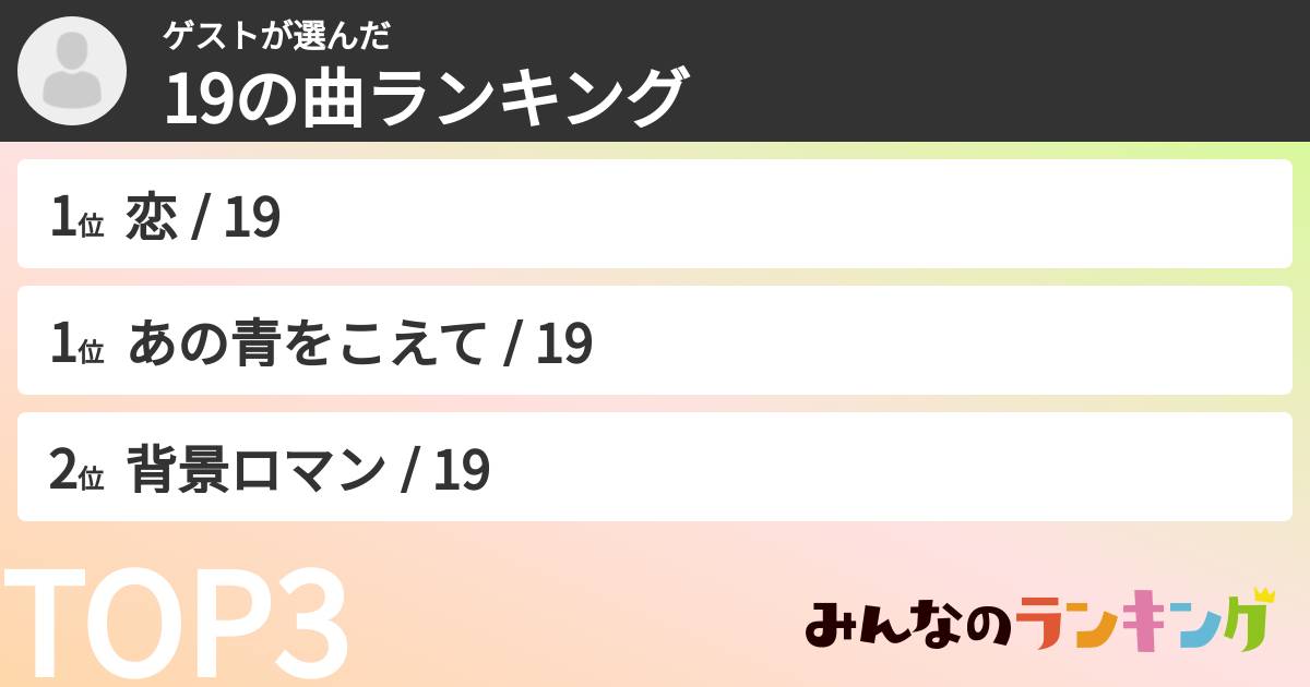 ゲストさんの「19の曲ランキング」