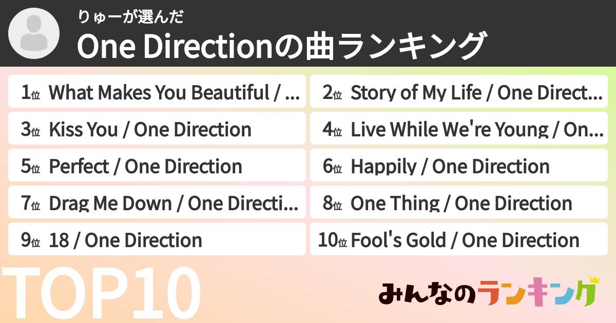 りゅーさんの「One Directionの曲ランキング」
