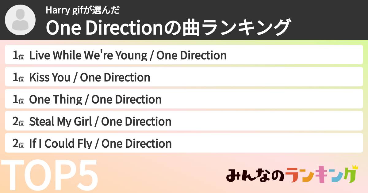 Harry gifさんの「One Directionの曲ランキング」