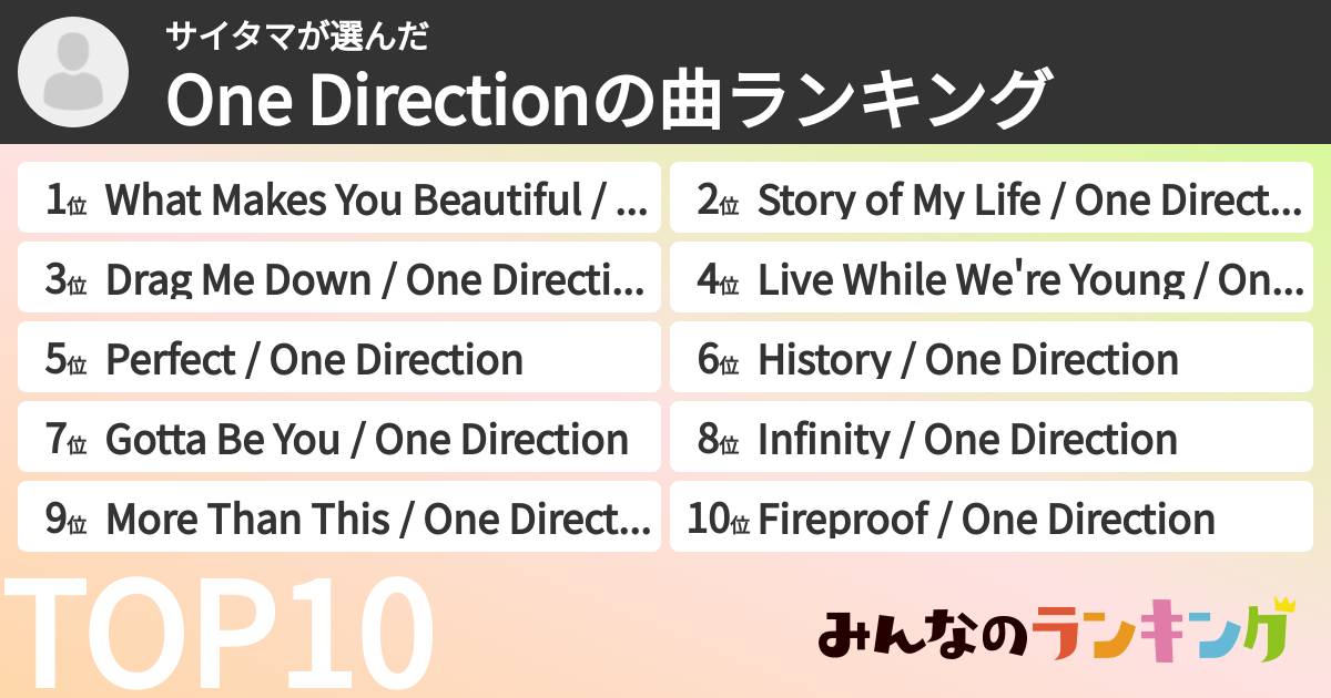 サイタマさんの「One Directionの曲ランキング」