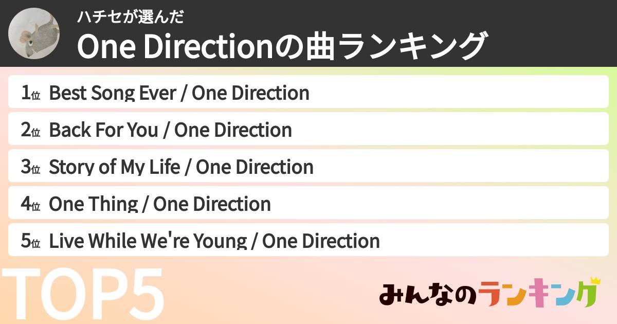 ハチセさんの「One Directionの曲ランキング」