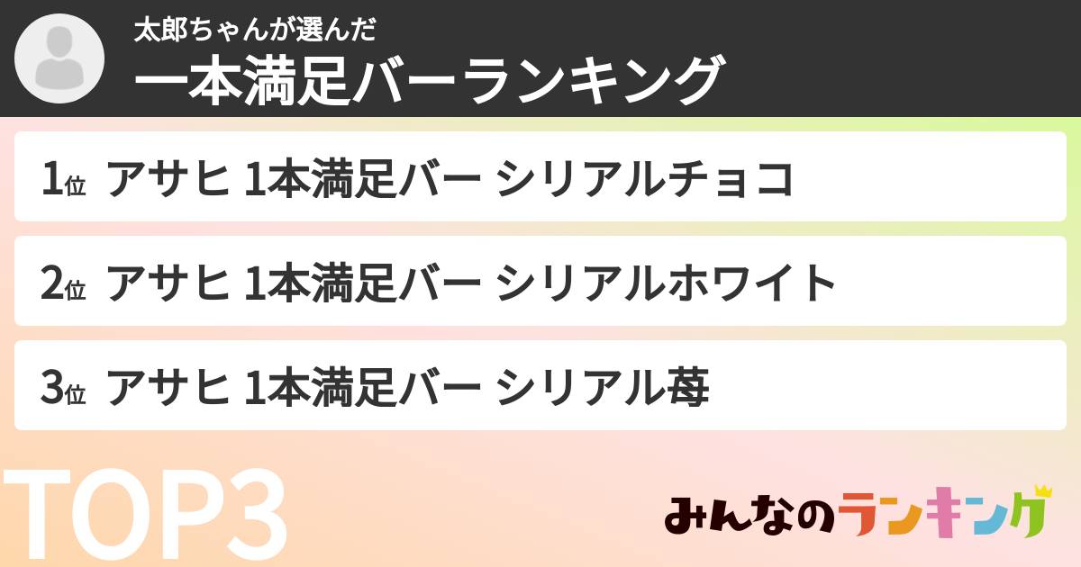 太郎ちゃんさんの「一本満足バーランキング」