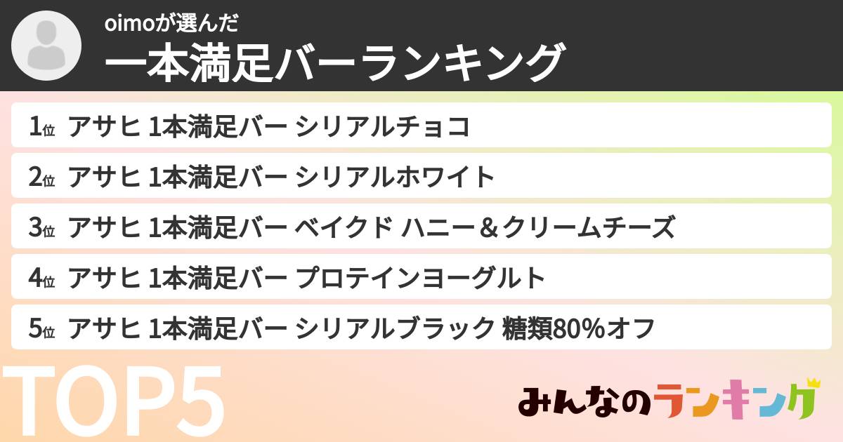 oimoさんの「一本満足バーランキング」