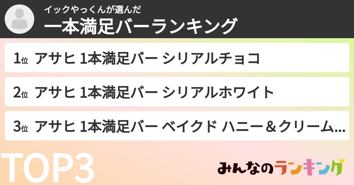 イックやっくんさんの「一本満足バーランキング」