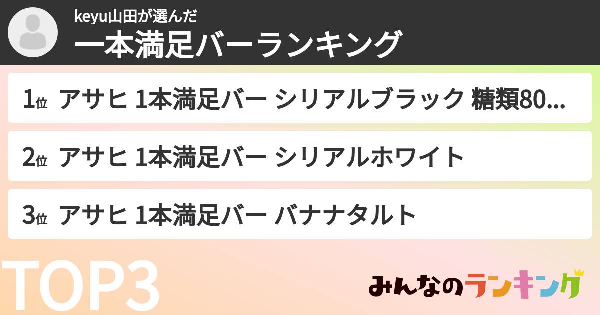 keyu山田さんの「一本満足バーランキング」