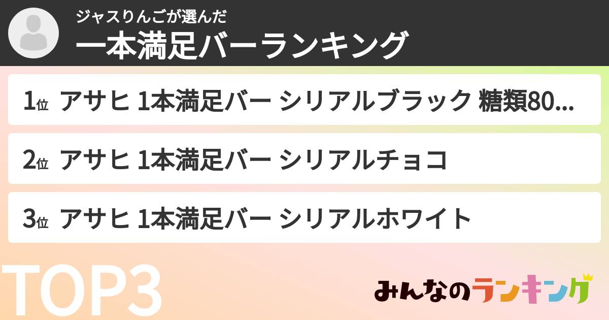 ジャスりんごさんの「一本満足バーランキング」