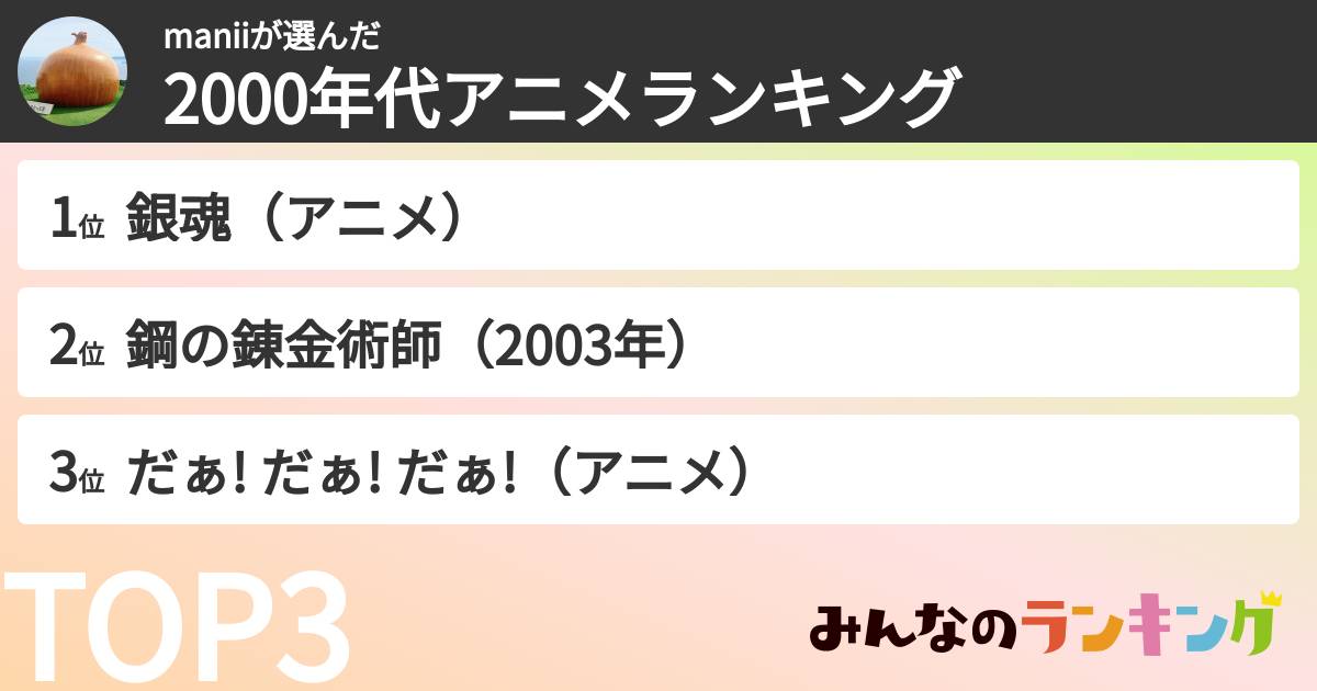 maniiさんの「2000年代アニメランキング」