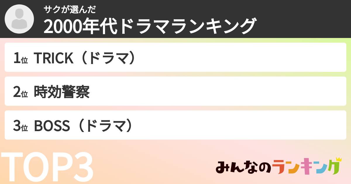 サクさんの「2000年代ドラマランキング」