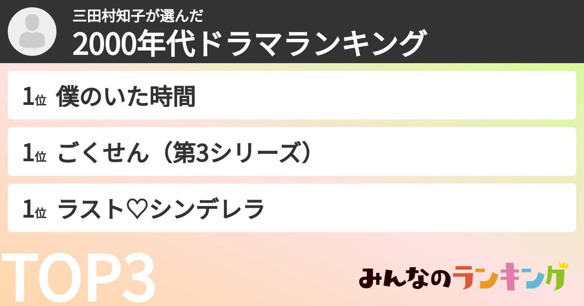 三田村知子さんの「2000年代ドラマランキング」