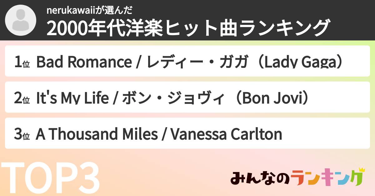 nerukawaiiさんの「2000年代洋楽ヒット曲ランキング」