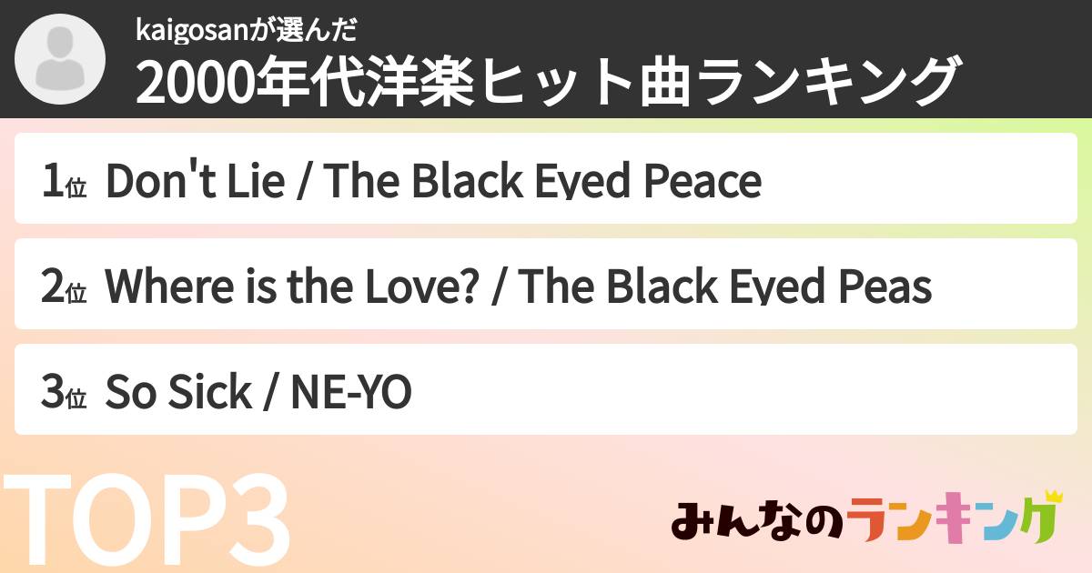 kaigosanさんの「2000年代洋楽ヒット曲ランキング」