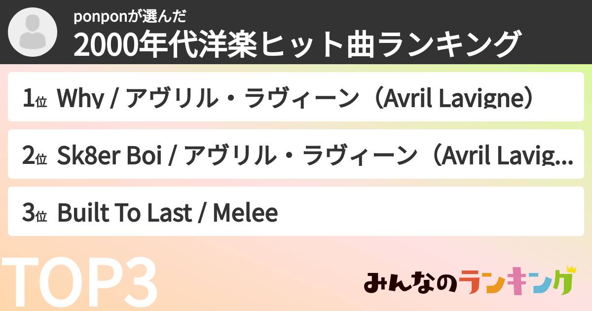 ponponさんの「2000年代洋楽ヒット曲ランキング」