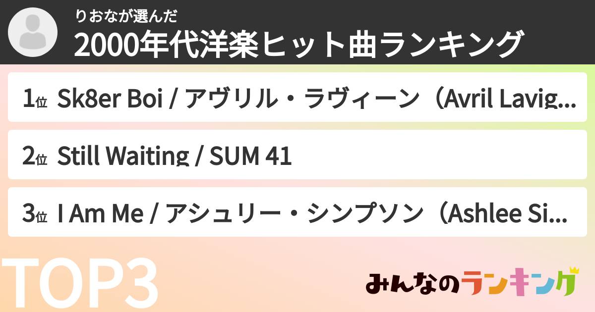 りおなさんの「2000年代洋楽ヒット曲ランキング」