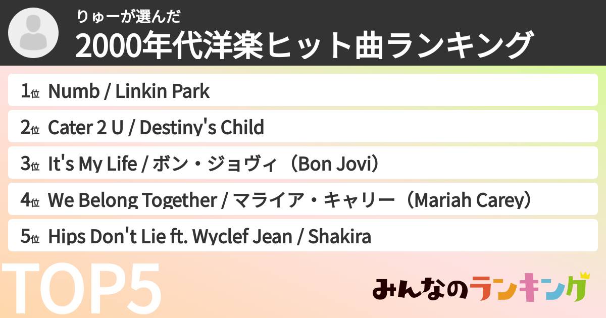 りゅーさんの「2000年代洋楽ヒット曲ランキング」