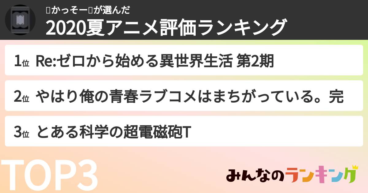 👼かっそー🤪さんの「2020夏アニメ評価ランキング」