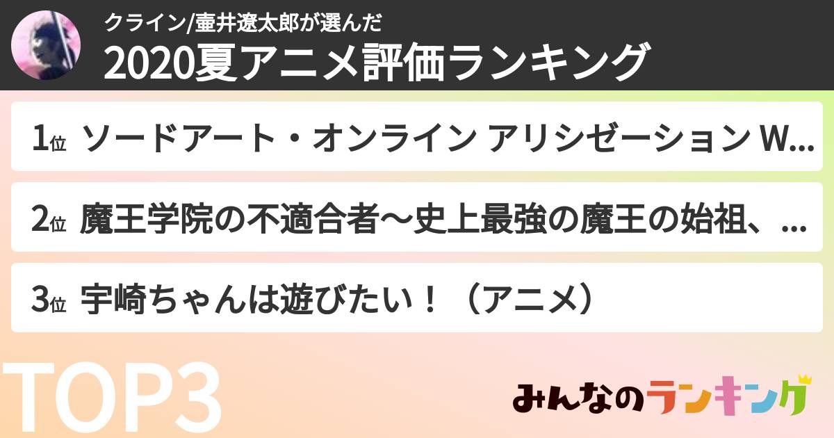 クライン/壷井遼太郎さんの「2020夏アニメ評価ランキング」