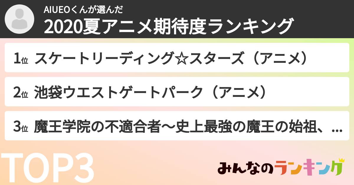 AIUEOくんさんの「2020夏アニメ期待度ランキング」