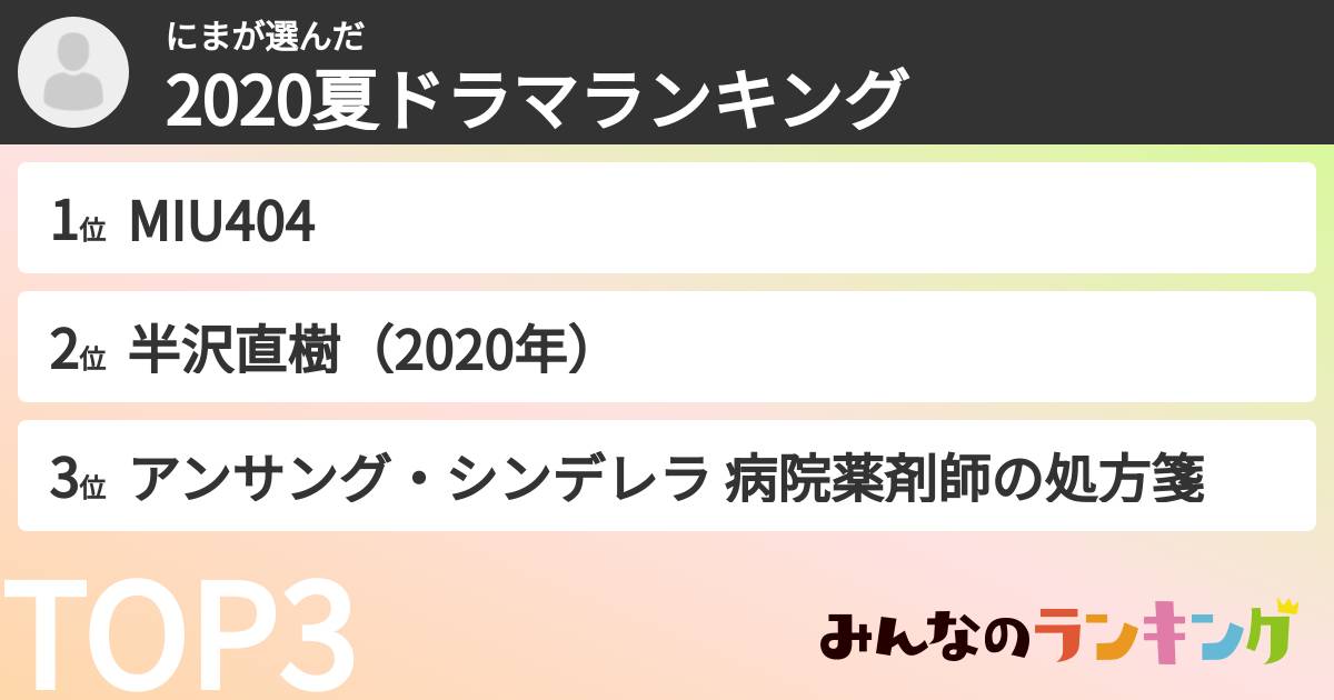 にまさんの「2020夏ドラマランキング」