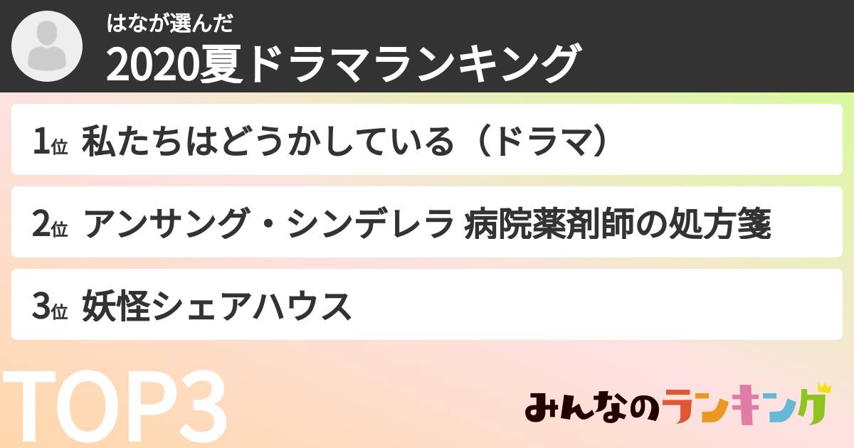 はなさんの「2020夏ドラマランキング」