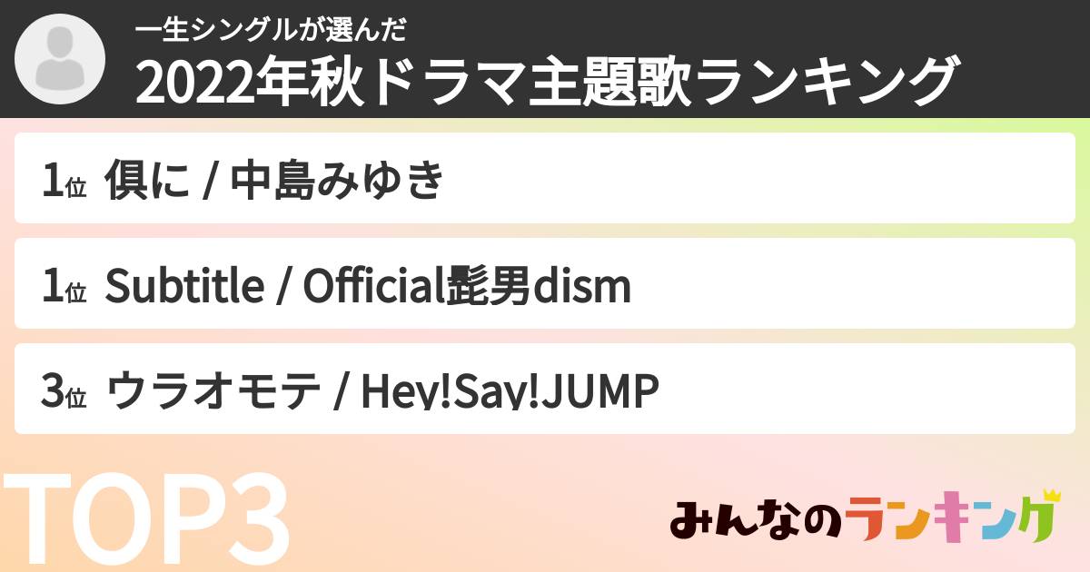 一生シングルさんの「2022年秋ドラマ主題歌ランキング」