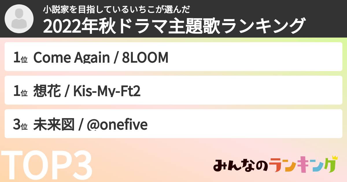 小説家を目指しているいちこさんの「2022年秋ドラマ主題歌ランキング」