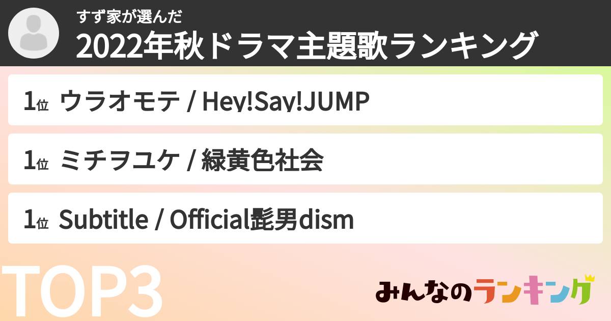 すず家さんの「2022年秋ドラマ主題歌ランキング」