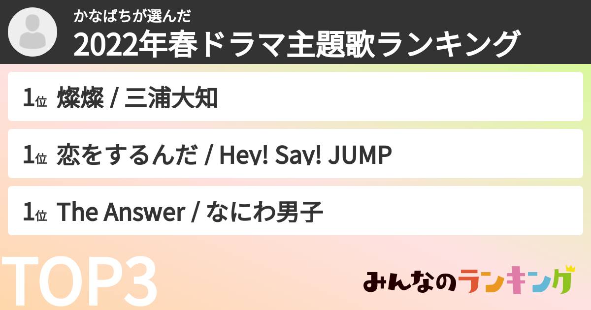 かなばちさんの「2022年春ドラマ主題歌ランキング」